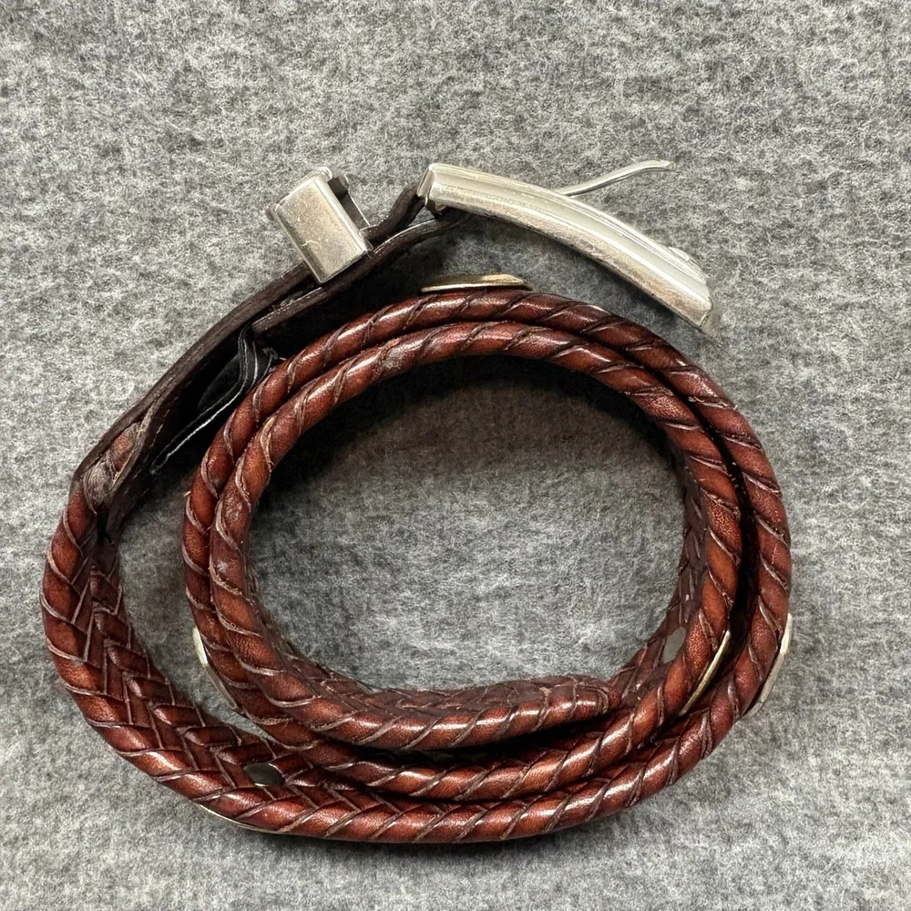 Brighton Braided Leather Belt Brown Silver Buckle‎ Western Boho Women's 28
